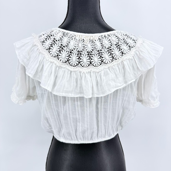 LoveShackFancy Elaina White Lace Ruffle Crop Top Blouse Size Small - Picture 4 of 9
